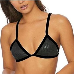 VICIOUS YOUNG BABES Glaze Black Fixed Tri Bikini Bralette Size Large NWT